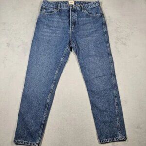 Sezane Denim Jeans Womens Size 34 Button Fly Blue Tapered High Rise 27.5" Inseam